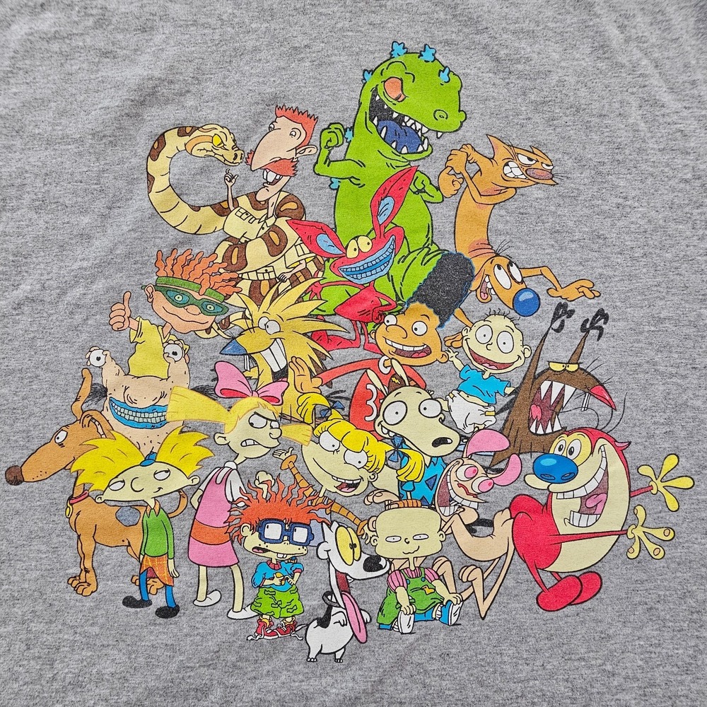 Nickelodeon Cartoons TV Shows Gray Short Sleeve Cotton Blend T-Shirt Men's M